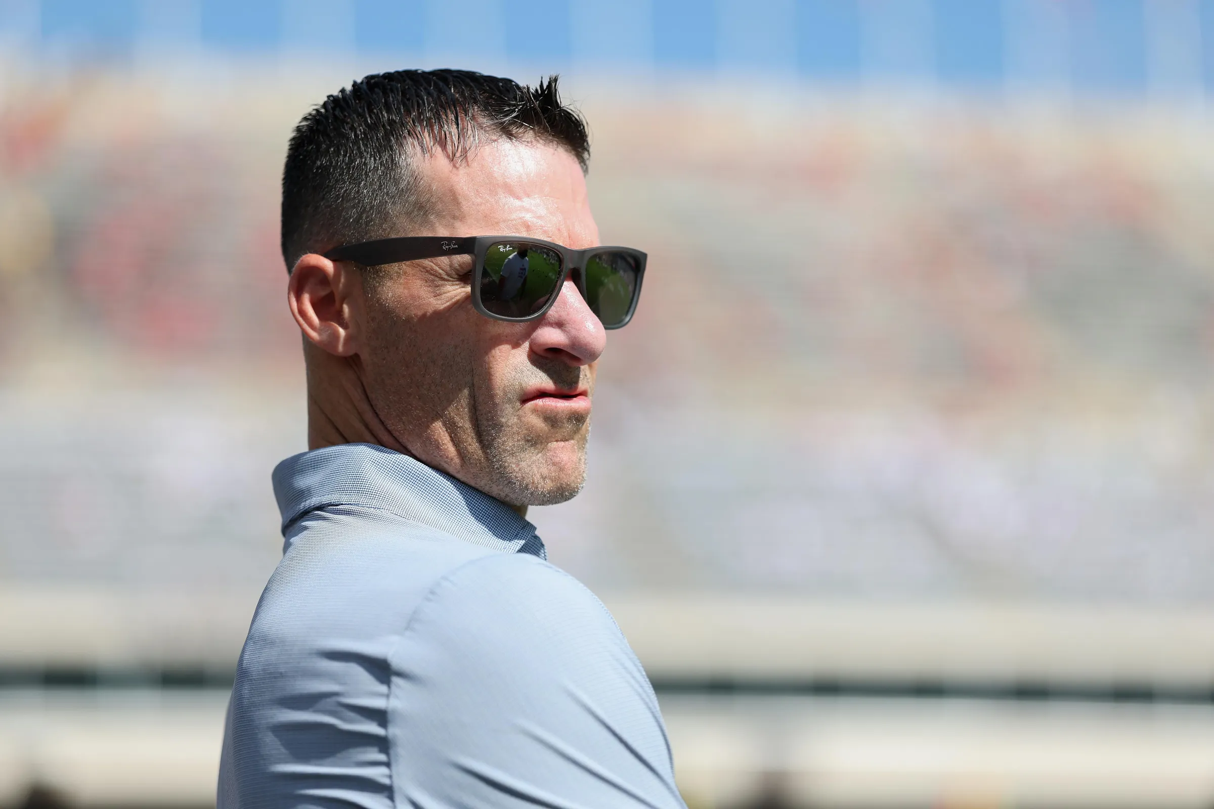 COLLEGE STATION, TEXAS - SEPTEMBER 12: Houston Texans general manager Nick Caserio stands on the sideline before the game between the Texas A&M Aggies and the Arizona State Sun Devils at Kyle Field on September 12, 2026 in College Station, Texas. (Photo by Tim Warner/Getty Images)